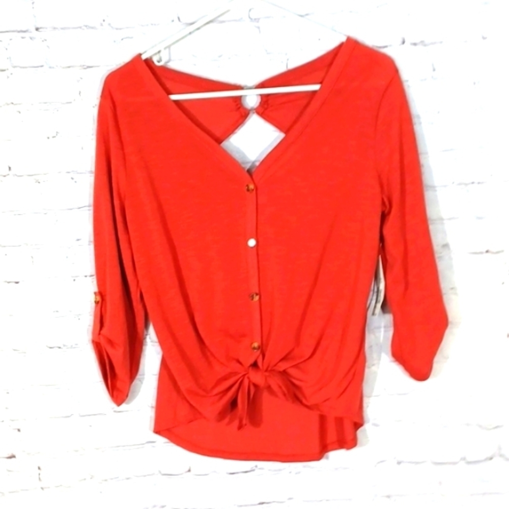 No Boundries Woman's Orange‎ Tie  Front Top S  NWT